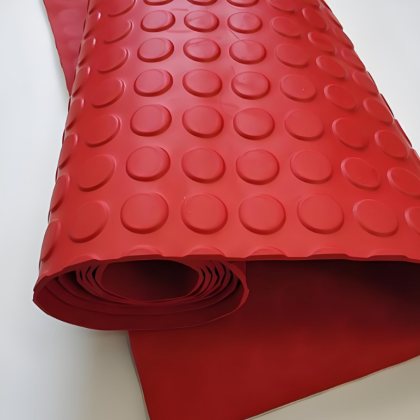 red coin top rubber mat